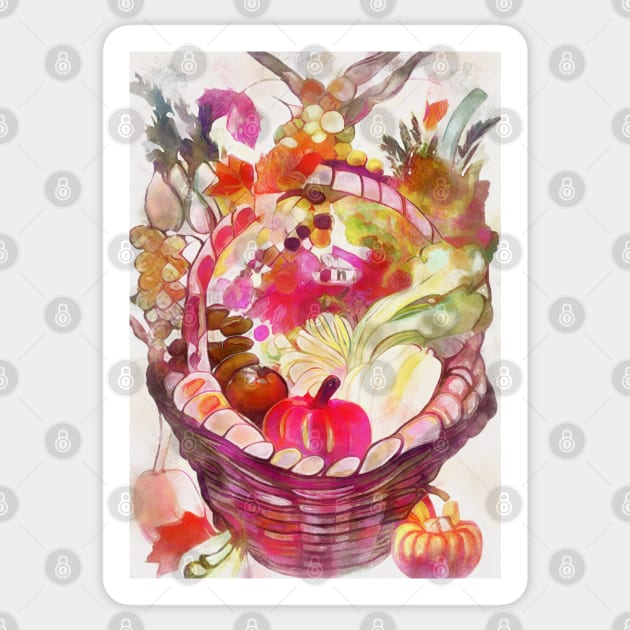 Fruits and vegetables in a basket digital art Sticker by AnnArtshock